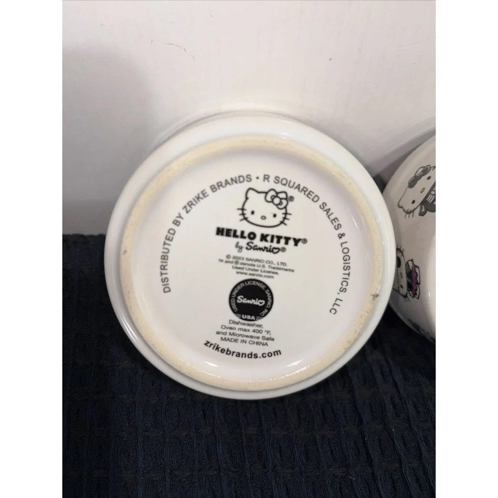 Sanrio Hello Kitty Ceramic Ramekins Bowls Set of 2 White Black Interior 4
